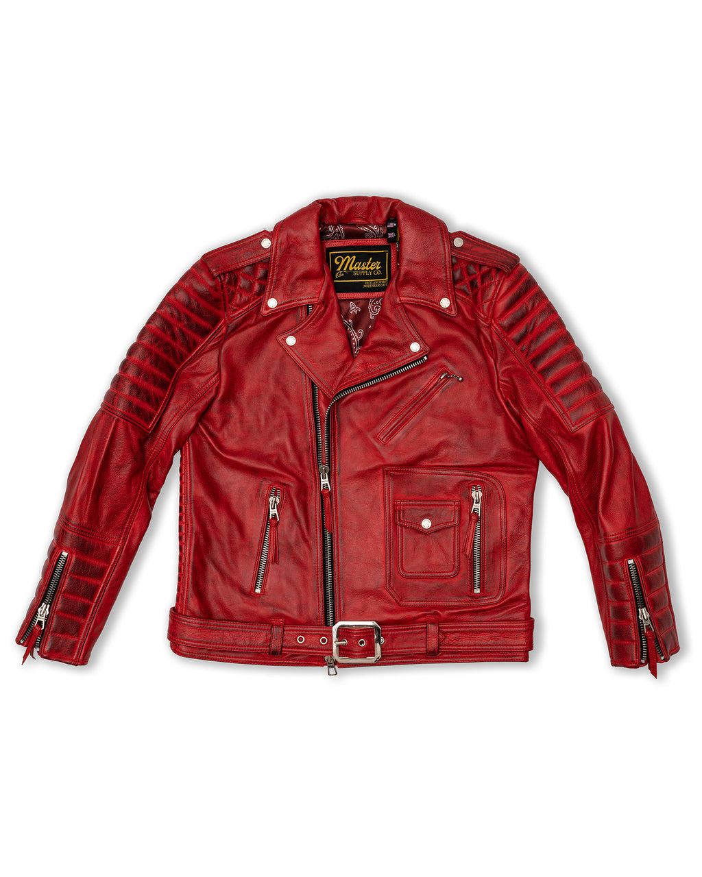 Buy Red Leather Motorcycle Jacket For Women from