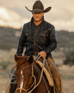 leather jacket cowboy on the horse