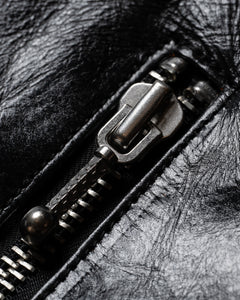 Close-up of a zipper on leather material