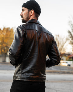 Men's Vanguard leather jacket styled for casual wear by Master Supply Co