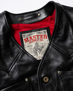 Black leather Journeyman Vest with rivet-reinforced pockets