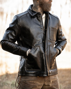 Men's Vanguard leather jacket pocket with clean finished seams
