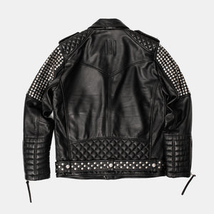 New Men Designer Studded Printed Patch Biker Leather Jacket, men