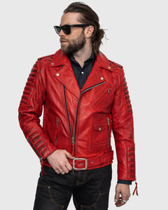 Belvedere Red Men's Jacket Full-Grain Cowhide Leather Jacket Quilted Style MSC – Master Supply