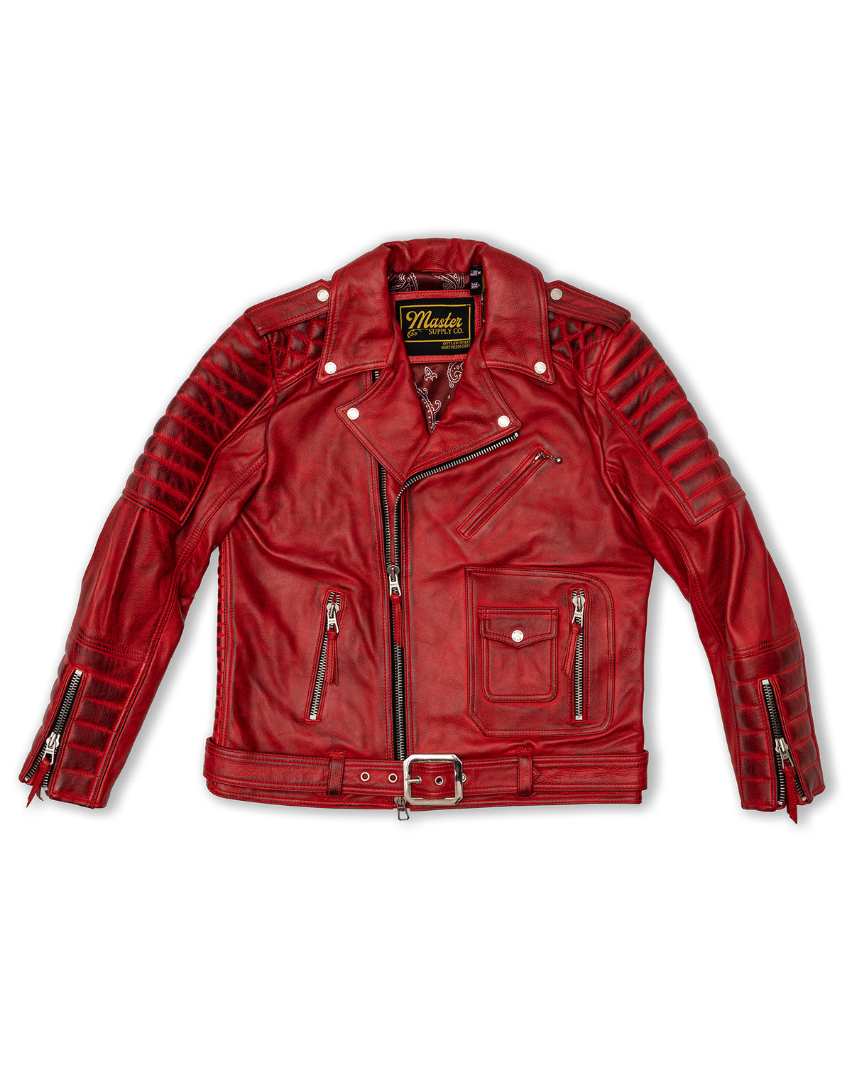 Belvedere Red Men\'s Leather Biker Supply Master | Jacket